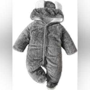 Cozy Gray Fleece Hooded Baby Onesie